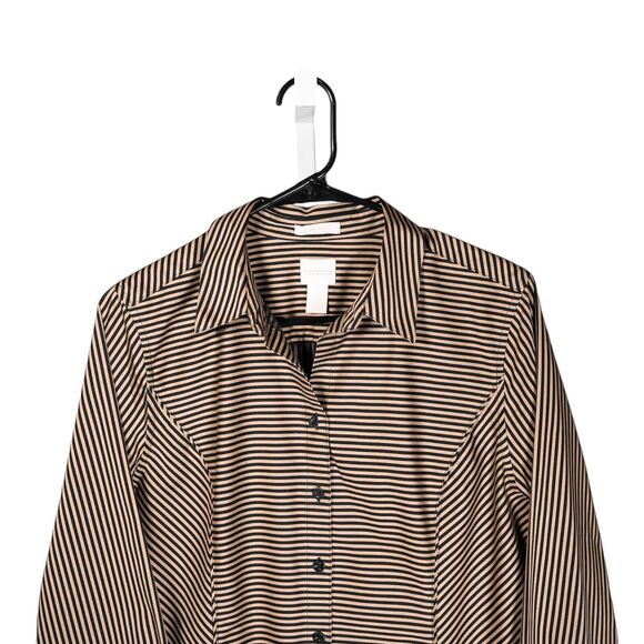 Chico's Women's Shirt Button Up Beige Black Striped Long Sleeve Blouse Top 1 M/8 - Picture 4 of 8